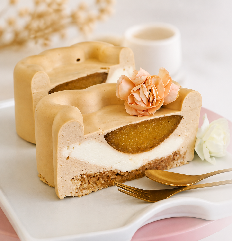 Cross-section of a custom layered cake showing flavourful filling – Sweet Art by Barbara