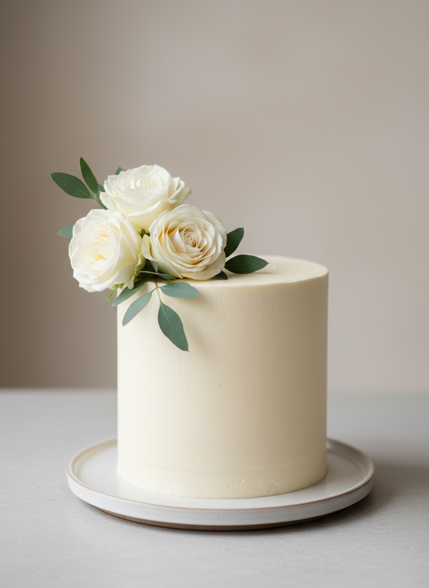 Small elegant wedding cake with white roses